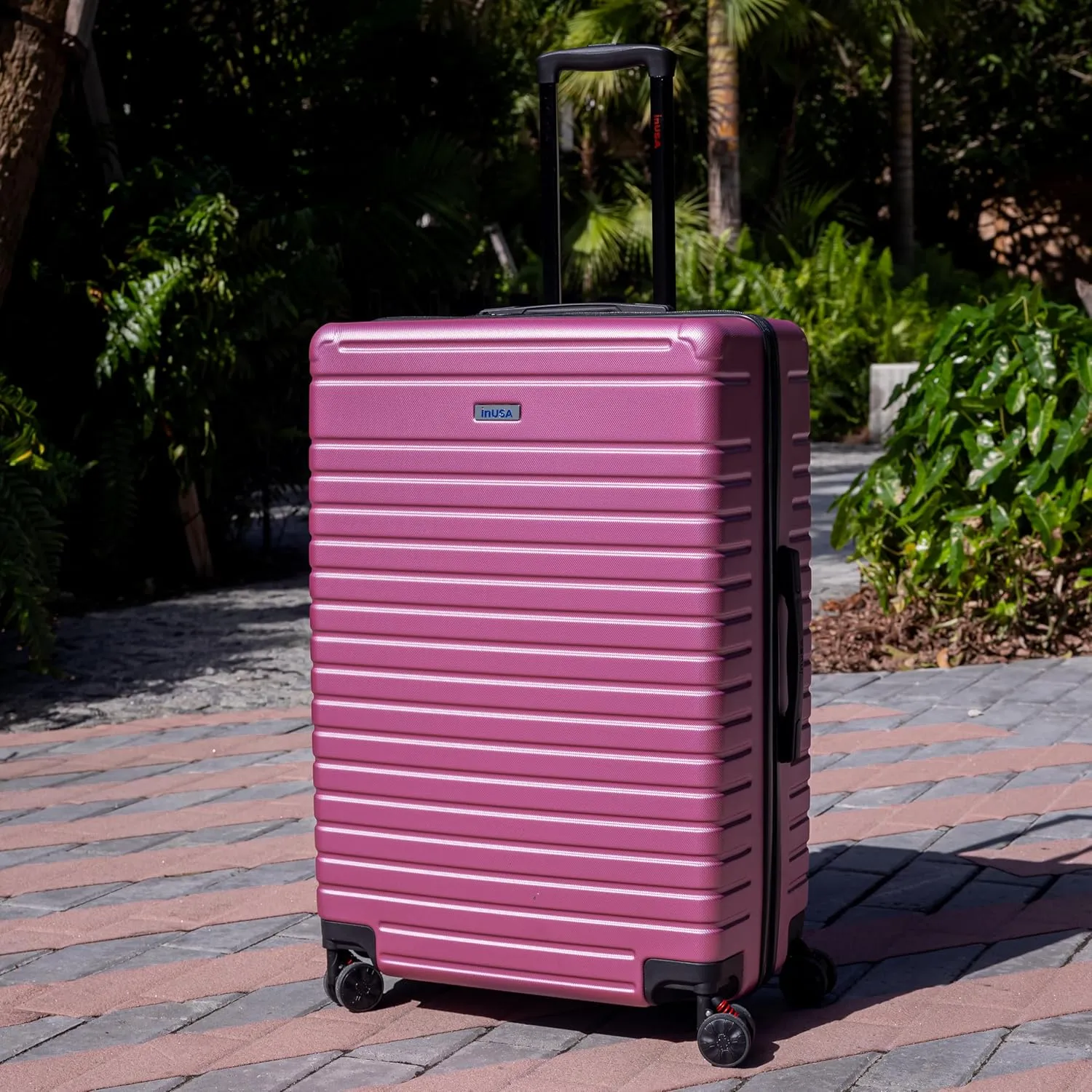 InUSA DEEP Luggage with GEL Handle | Spacious Traveling Suitcases, Travel Suitcase with Dual Spinner Wheels and Studs | 24 Inch Medium Hardside Luggage | Rose Gold