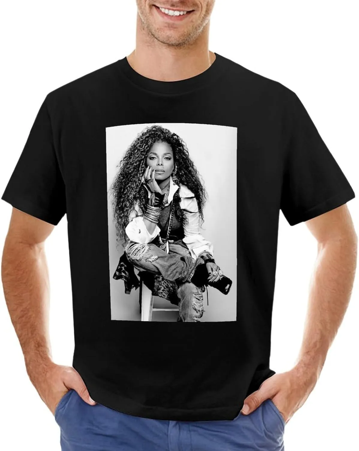 Janet Music Jackson Men'S T-Shirts Classic Crewneck Casual Short Shirt Cotton Teens Tee Tops