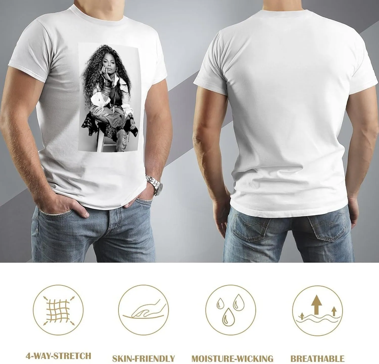 Janet Music Jackson Men'S T-Shirts Classic Crewneck Casual Short Shirt Cotton Teens Tee Tops