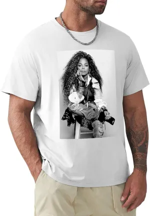 Janet Music Jackson Men'S T-Shirts Classic Crewneck Casual Short Shirt Cotton Teens Tee Tops