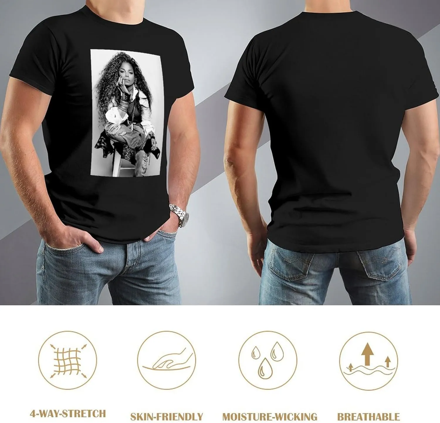 Janet Music Jackson Men'S T-Shirts Classic Crewneck Casual Short Shirt Cotton Teens Tee Tops
