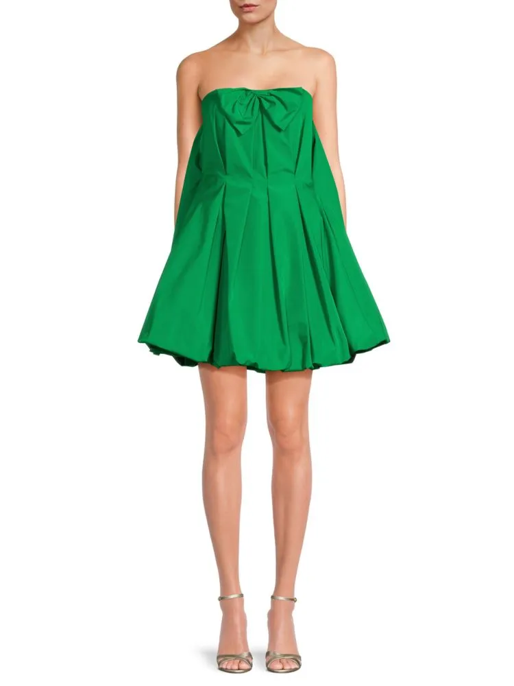 Jason Wu Pleated Bow Mini Dress in Kelly Green