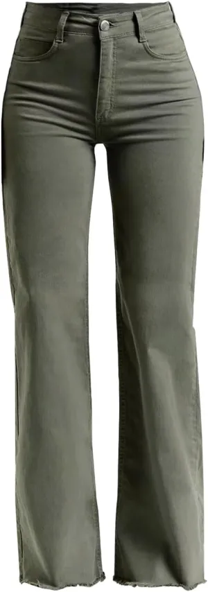 Jeans for Women Women's Casual Tight Sexy High Waisted Button Long Solid Color Pants with Hem Jean Cargo Pants for
