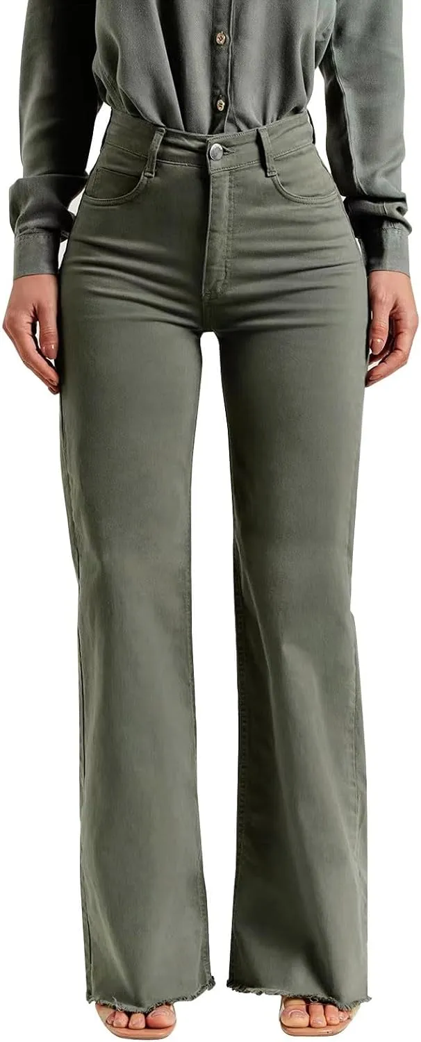 Jeans for Women Women's Casual Tight Sexy High Waisted Button Long Solid Color Pants with Hem Jean Cargo Pants for