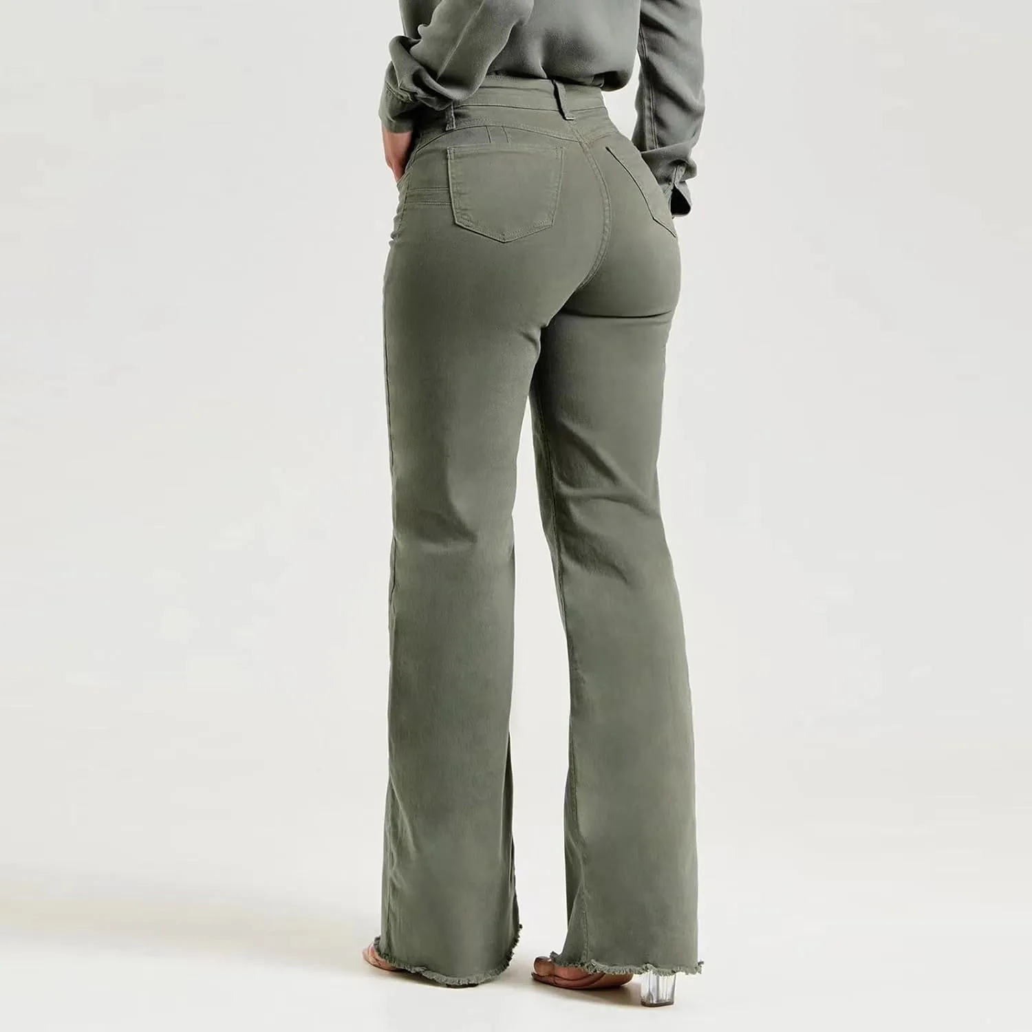 Jeans for Women Women's Casual Tight Sexy High Waisted Button Long Solid Color Pants with Hem Jean Cargo Pants for