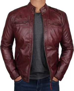 JEsilunmaMY Mens Distressed Punk Leather Jacket Vintage Stand Collar Motorcycle Bomber Jacket Casual Sport Moto Biker Coat