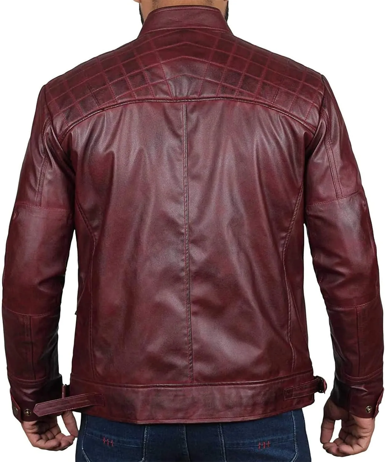 JEsilunmaMY Mens Distressed Punk Leather Jacket Vintage Stand Collar Motorcycle Bomber Jacket Casual Sport Moto Biker Coat