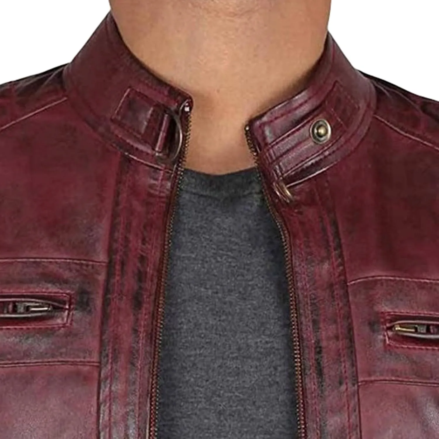 JEsilunmaMY Mens Distressed Punk Leather Jacket Vintage Stand Collar Motorcycle Bomber Jacket Casual Sport Moto Biker Coat