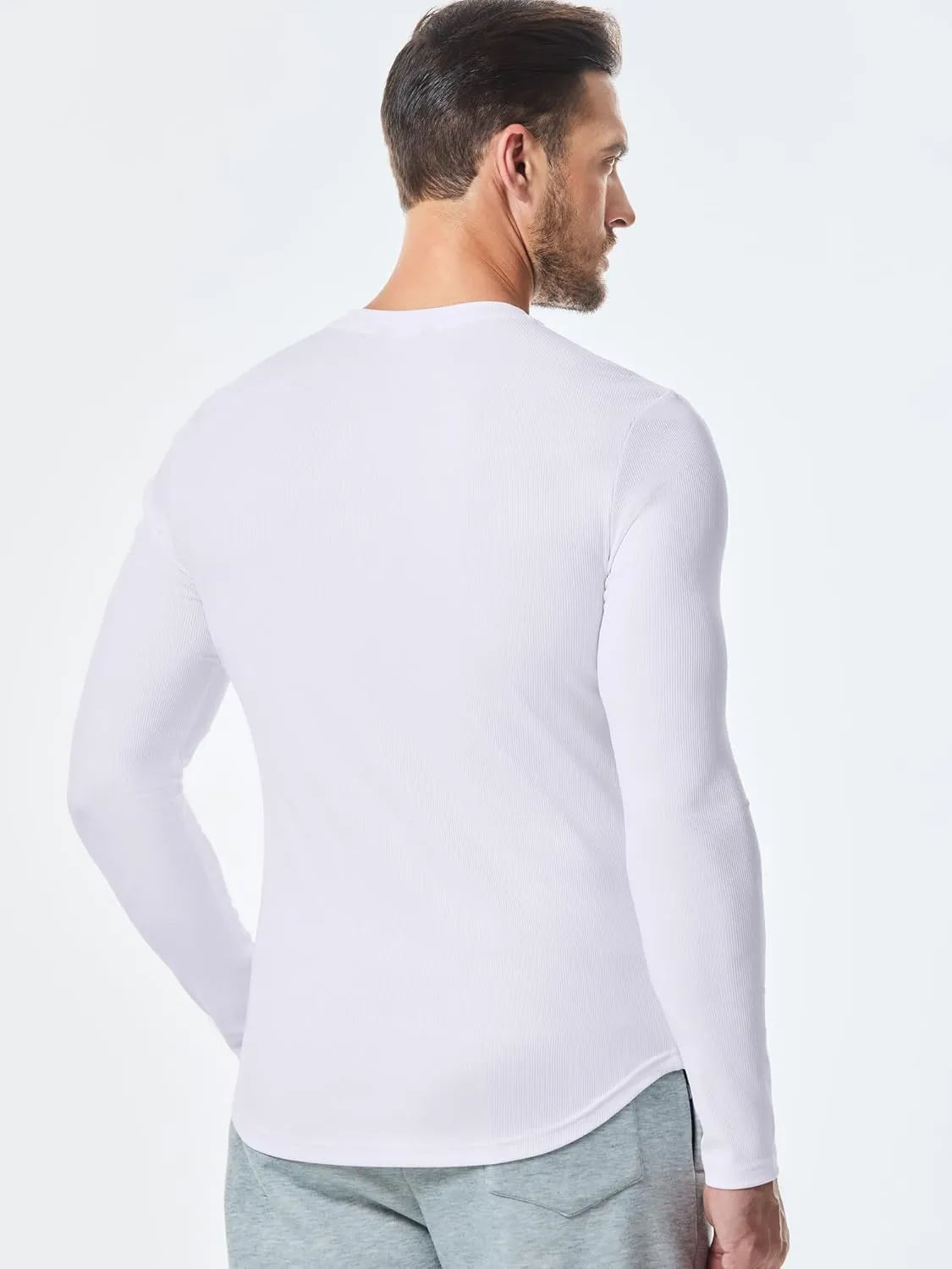 JMIERR Mens Long Sleeve Muscle T Shirts Casual V-Neck Longline Ribbed Tee Shirts