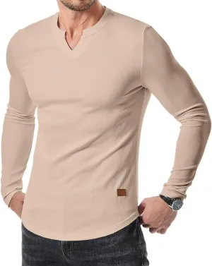 JMIERR Mens Long Sleeve Muscle T Shirts Casual V-Neck Longline Ribbed Tee Shirts