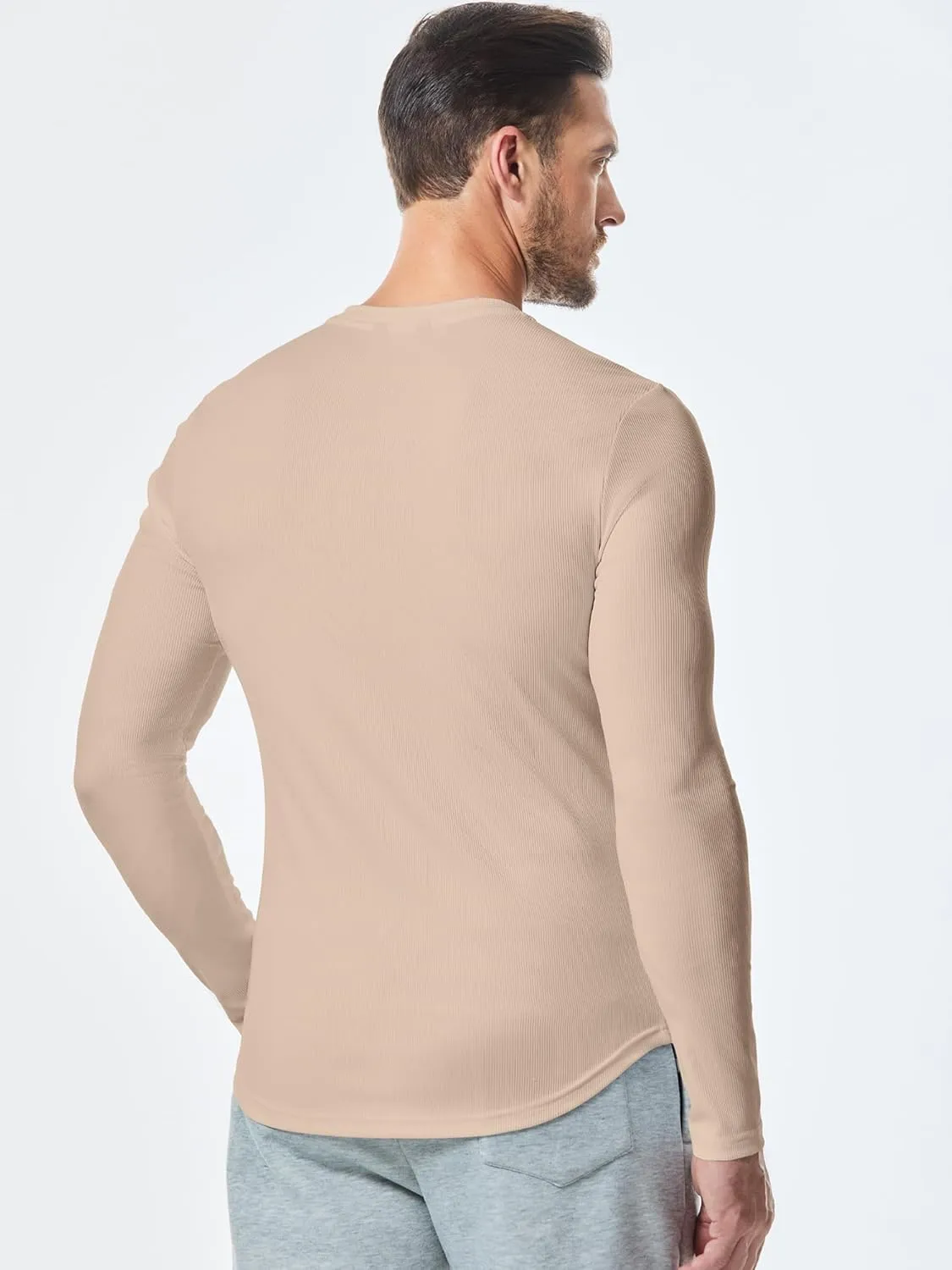 JMIERR Mens Long Sleeve Muscle T Shirts Casual V-Neck Longline Ribbed Tee Shirts