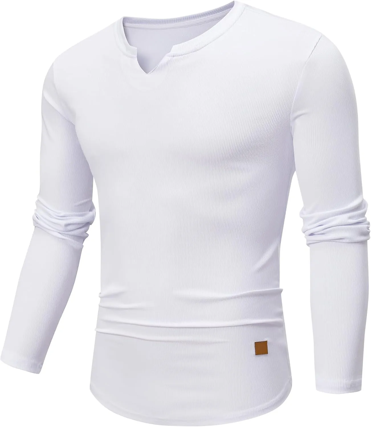 JMIERR Mens Long Sleeve Muscle T Shirts Casual V-Neck Longline Ribbed Tee Shirts