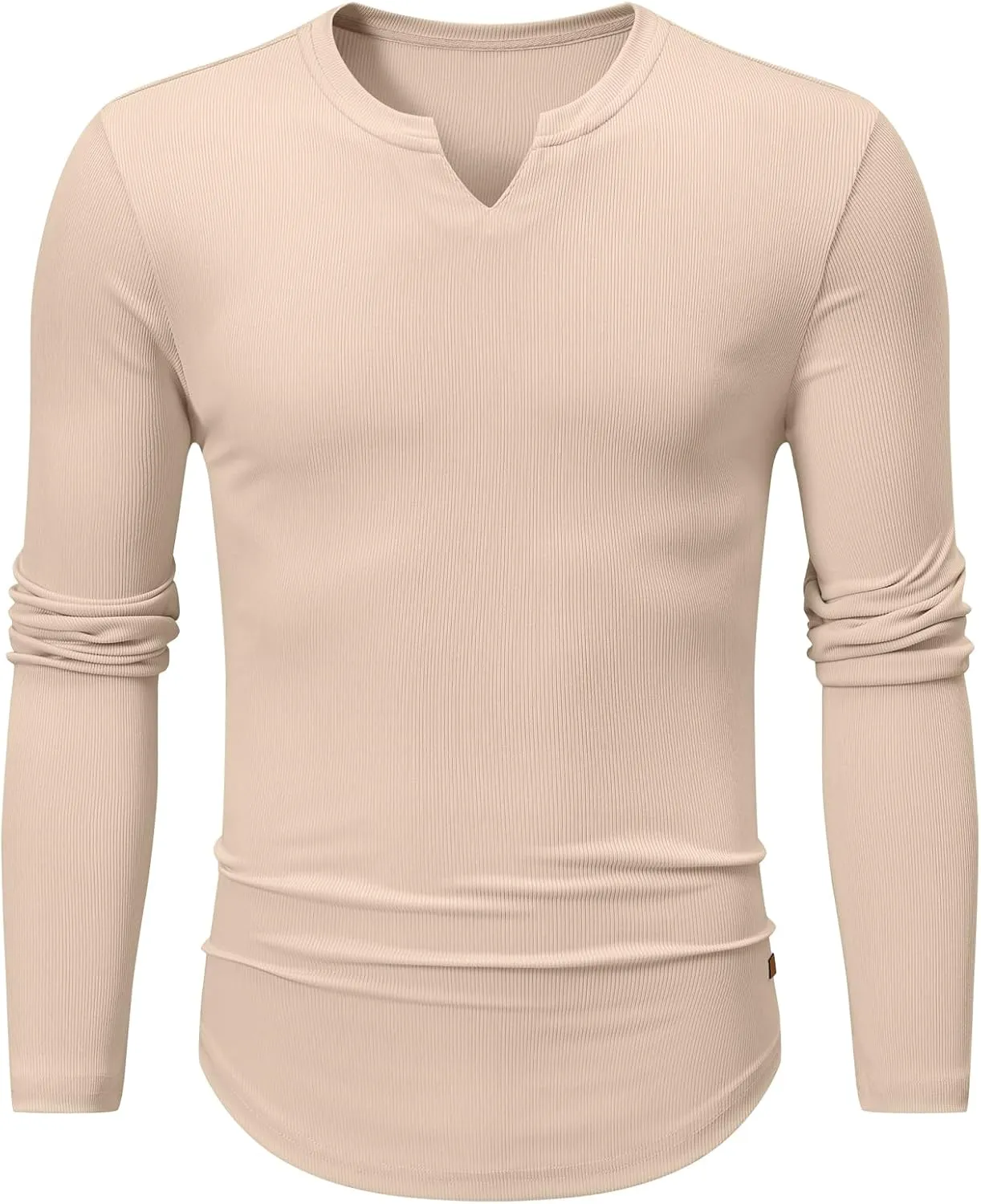 JMIERR Mens Long Sleeve Muscle T Shirts Casual V-Neck Longline Ribbed Tee Shirts