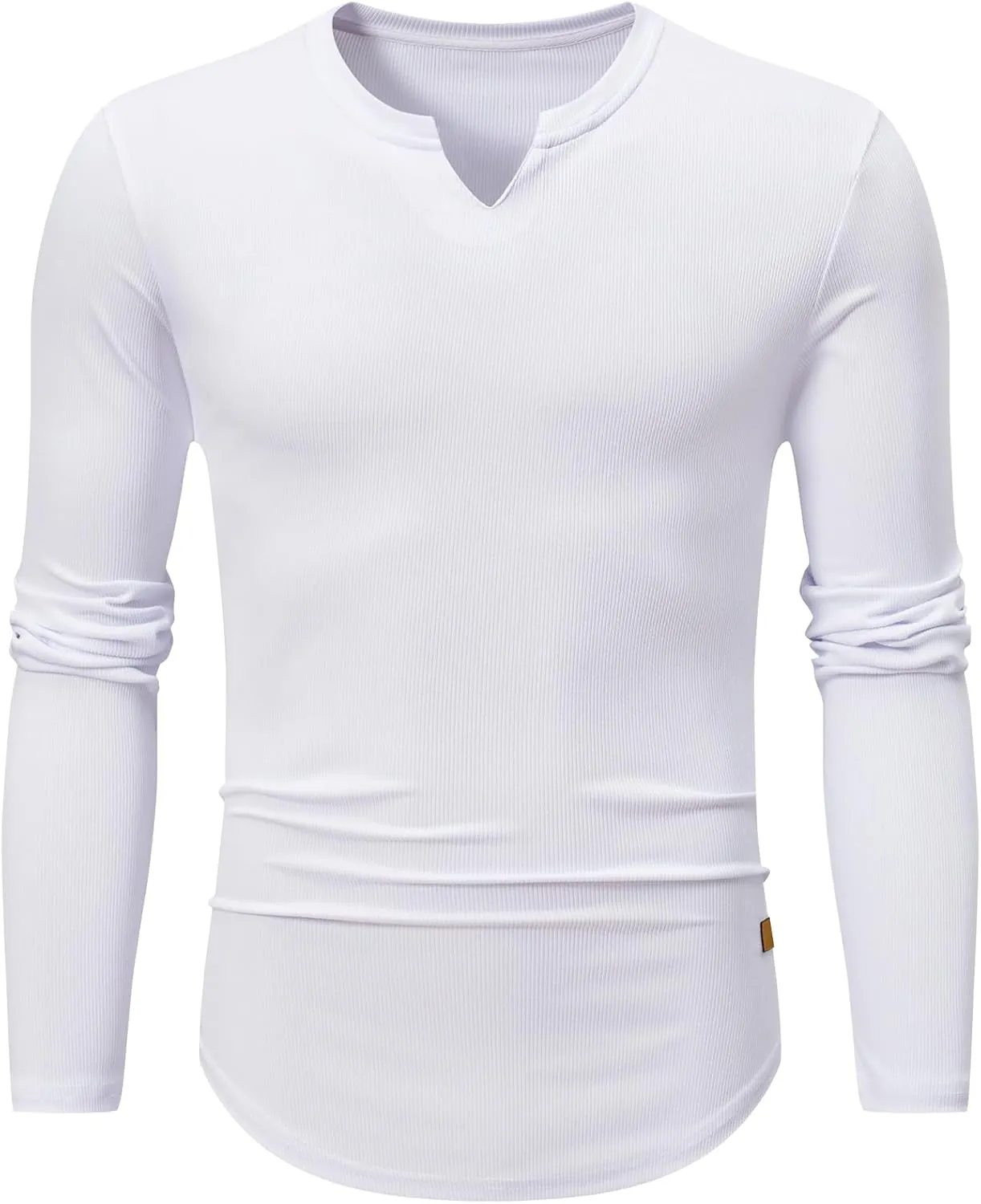 JMIERR Mens Long Sleeve Muscle T Shirts Casual V-Neck Longline Ribbed Tee Shirts
