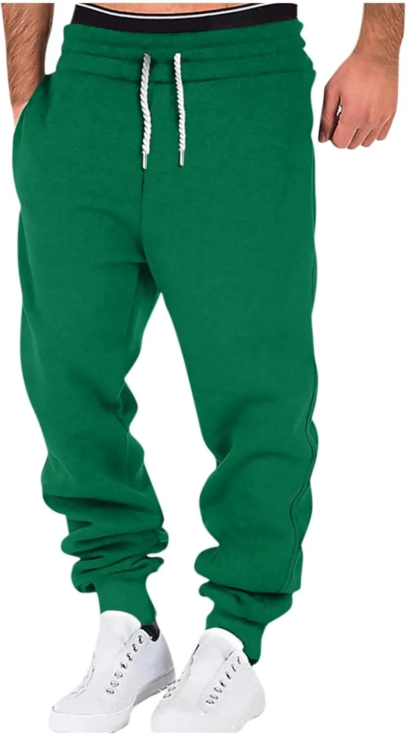 Joggers for Men Baggy Drawstring Waist Fleece Lined Sweatpants with Pockets Plus Size Casual Workout Running Pants