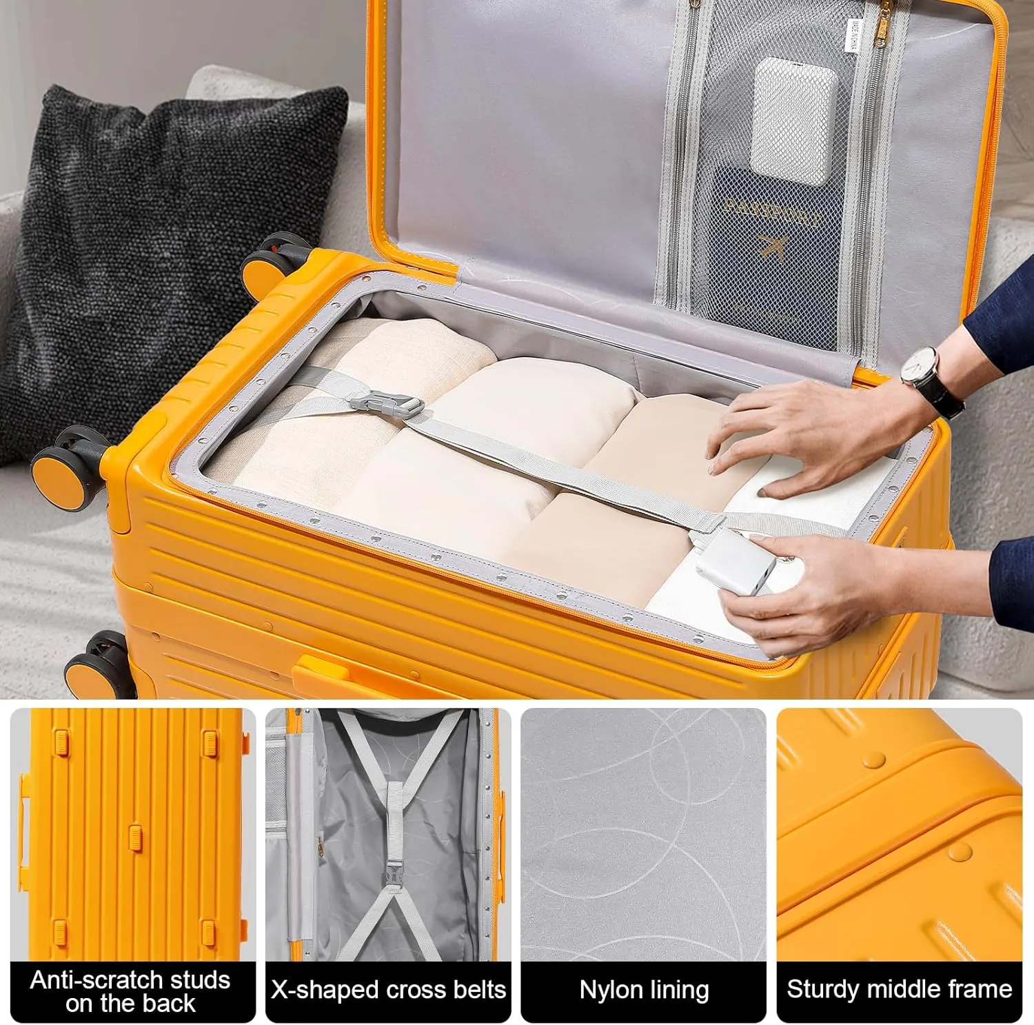 Joyway Hardshell 24 inch luggage with spinner wheels, Lightweight Hardside large checked withTSA Lock (Orange, Checked Luggage-24 Inch)