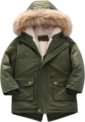 Kids Boy's Coats Quilted Pu-ffer Lined Jacket Thick Winter Coats Hooded Winter Water-Proof Par-ka Boys Winter Jacket