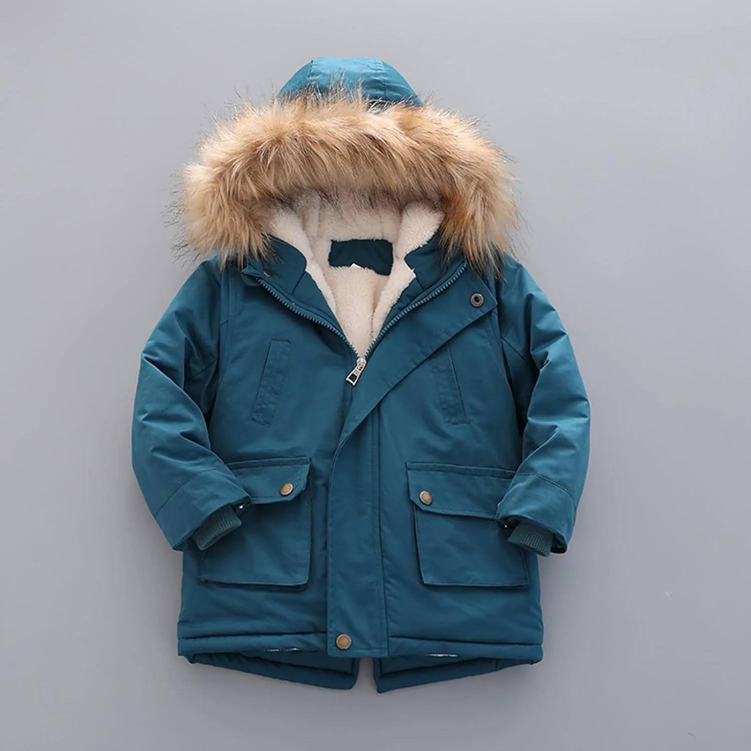 Kids Boy's Coats Quilted Pu-ffer Lined Jacket Thick Winter Coats Hooded Winter Water-Proof Par-ka Boys Winter Jacket