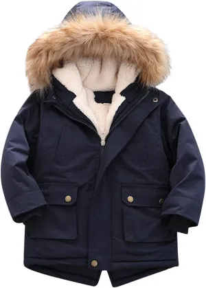Kids Boy's Coats Quilted Pu-ffer Lined Jacket Thick Winter Coats Hooded Winter Water-Proof Par-ka Boys Winter Jacket