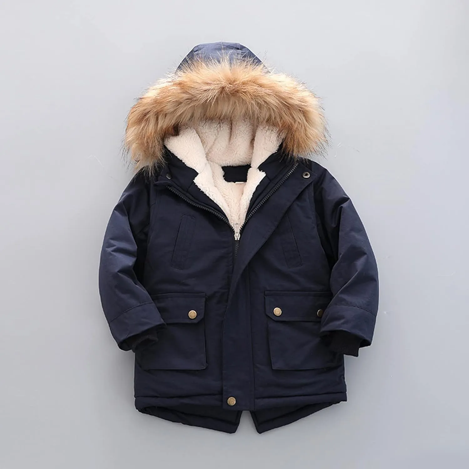 Kids Boy's Coats Quilted Pu-ffer Lined Jacket Thick Winter Coats Hooded Winter Water-Proof Par-ka Boys Winter Jacket
