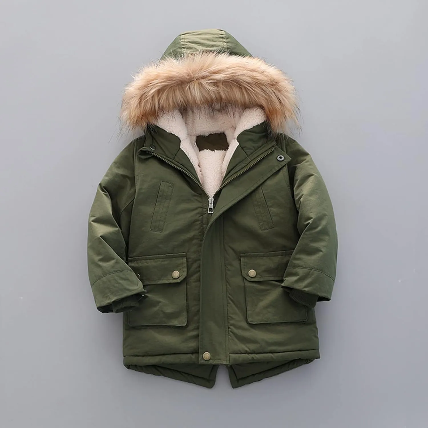 Kids Boy's Coats Quilted Pu-ffer Lined Jacket Thick Winter Coats Hooded Winter Water-Proof Par-ka Boys Winter Jacket