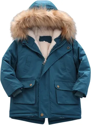 Kids Boy's Coats Quilted Pu-ffer Lined Jacket Thick Winter Coats Hooded Winter Water-Proof Par-ka Boys Winter Jacket