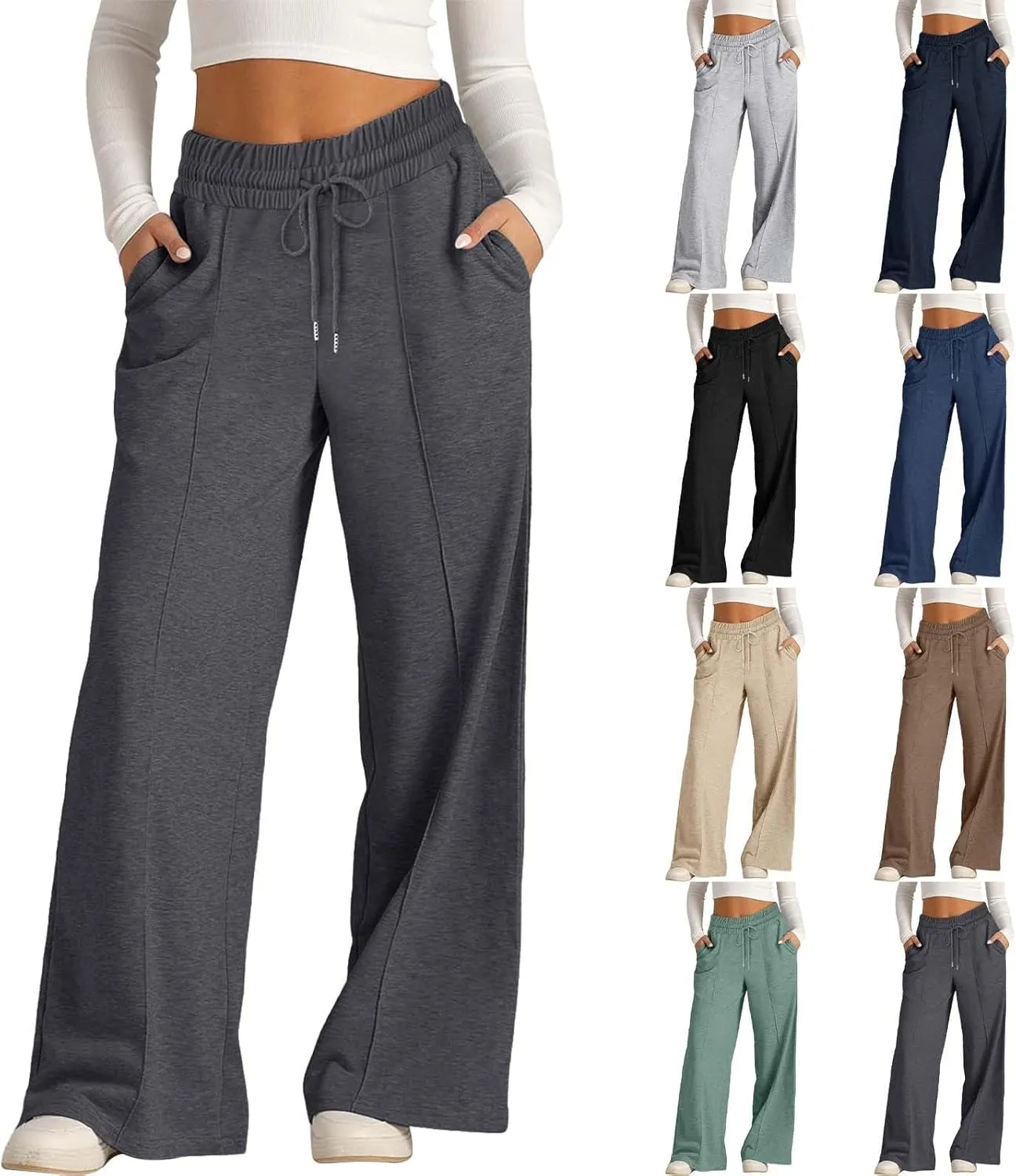 Kids Girls Straight Wide Leg Sweatpants High Waisted Baggy Pants Teen Elastic Waist Loose Fit Trousers with Pockets