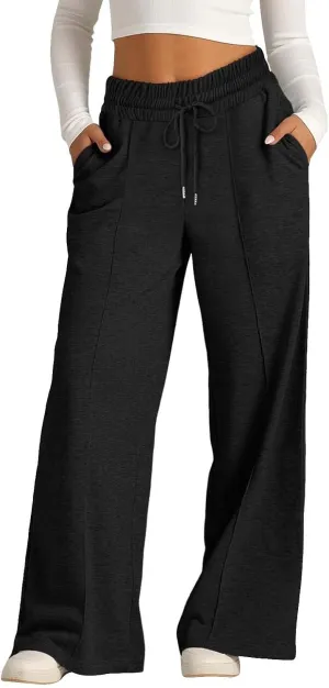 Kids Girls Straight Wide Leg Sweatpants High Waisted Baggy Pants Teen Elastic Waist Loose Fit Trousers with Pockets