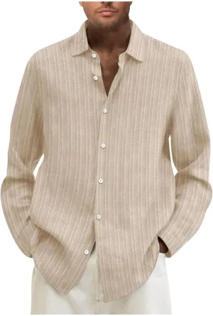 KUIOLYPOER Long Sleeve Shirts for Men Cotton Linen Casual Lapel Fashion Solid Color Spring and Summer Button Cardigan Tops