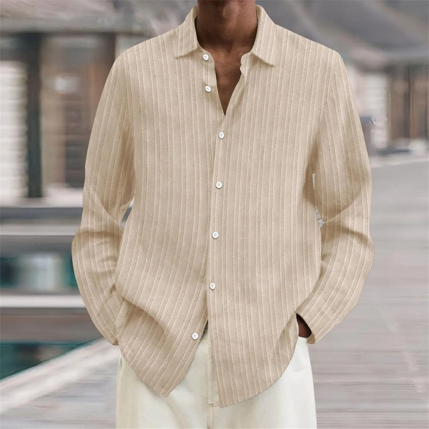 KUIOLYPOER Long Sleeve Shirts for Men Cotton Linen Casual Lapel Fashion Solid Color Spring and Summer Button Cardigan Tops