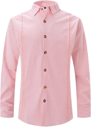KUIOLYPOER Long Sleeve Shirts for Men Cotton Linen Casual Lapel Fashion Solid Color Spring and Summer Button Cardigan Tops