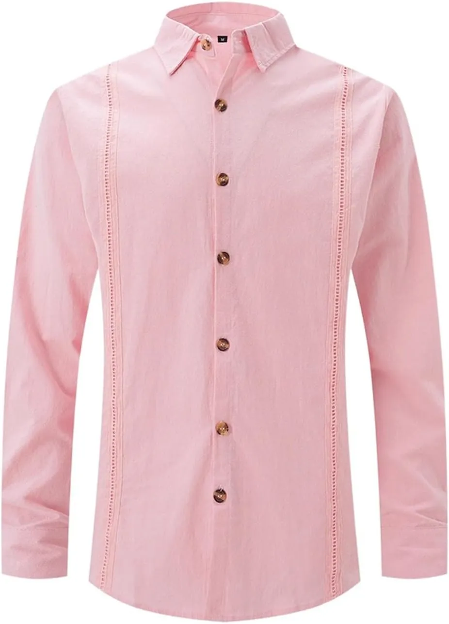 KUIOLYPOER Long Sleeve Shirts for Men Cotton Linen Casual Lapel Fashion Solid Color Spring and Summer Button Cardigan Tops