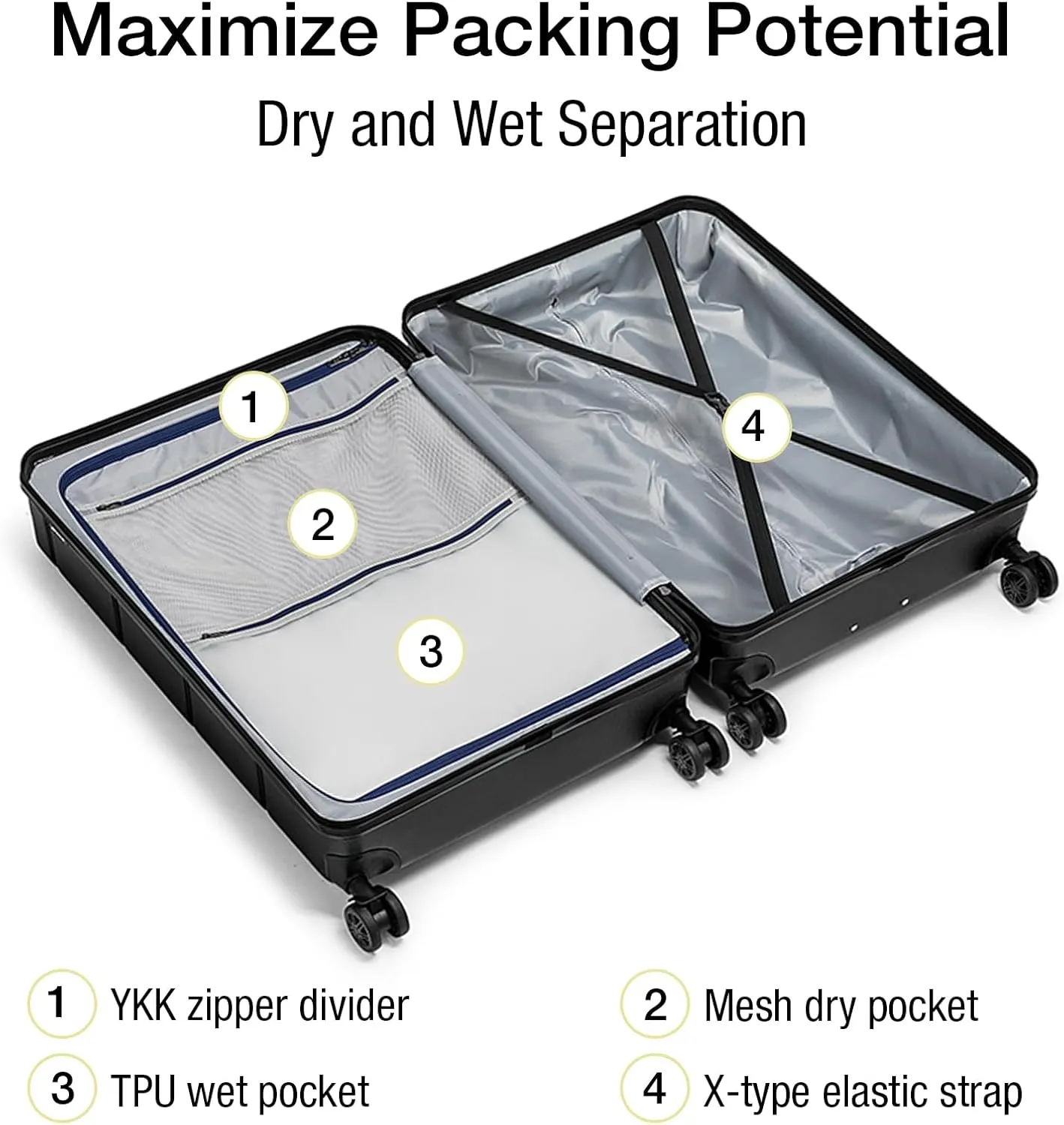 KYME Luggage Sets 3 Piece Hardshell 22"/26"/30" Checked Suitcases with Spinner Wheels PC ABS Suitcase Sets with TSA Lock Travel Rolling Luggage Set for Women Men Black