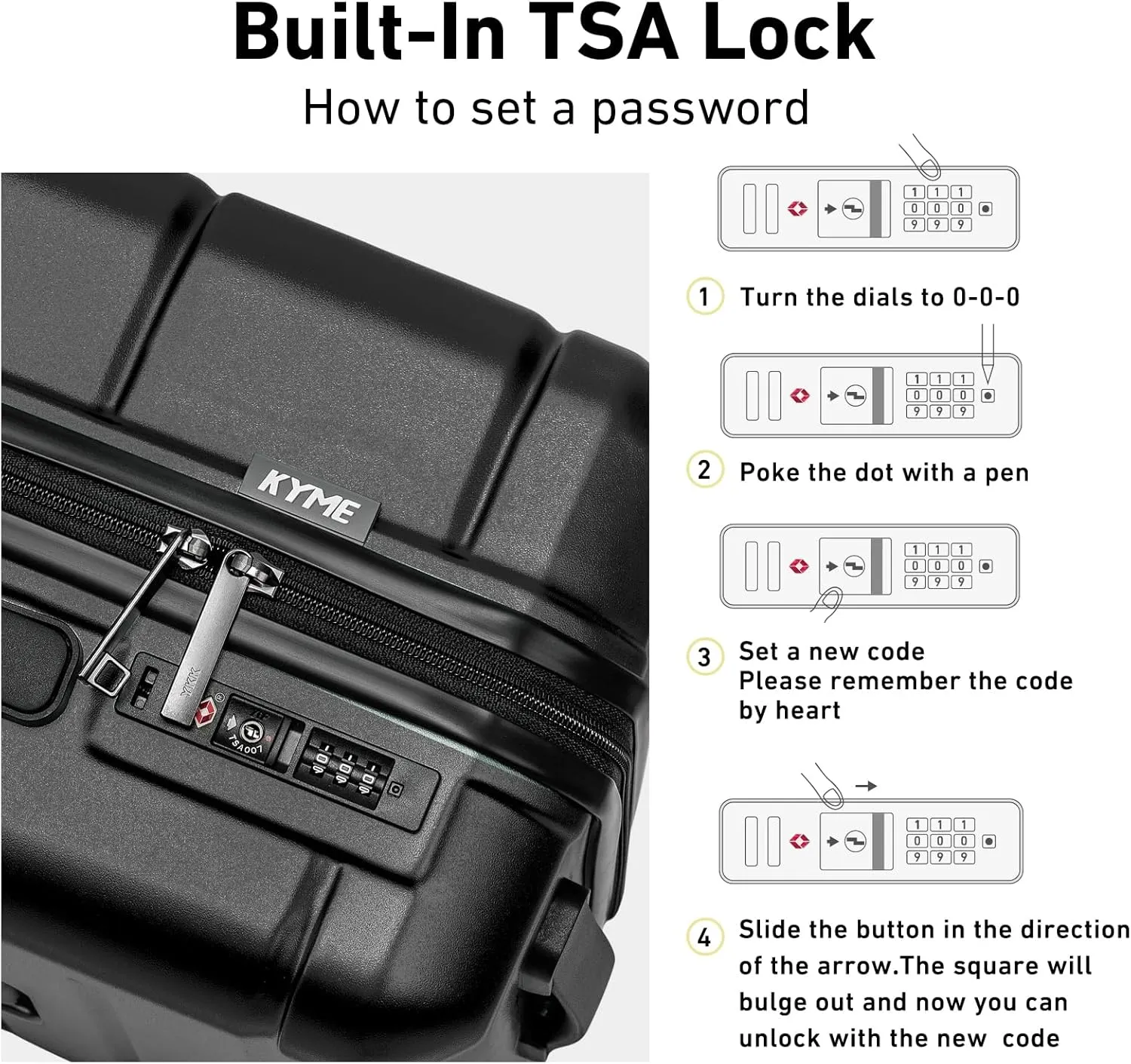 KYME Luggage Sets 3 Piece Hardshell 22"/26"/30" Checked Suitcases with Spinner Wheels PC ABS Suitcase Sets with TSA Lock Travel Rolling Luggage Set for Women Men Black