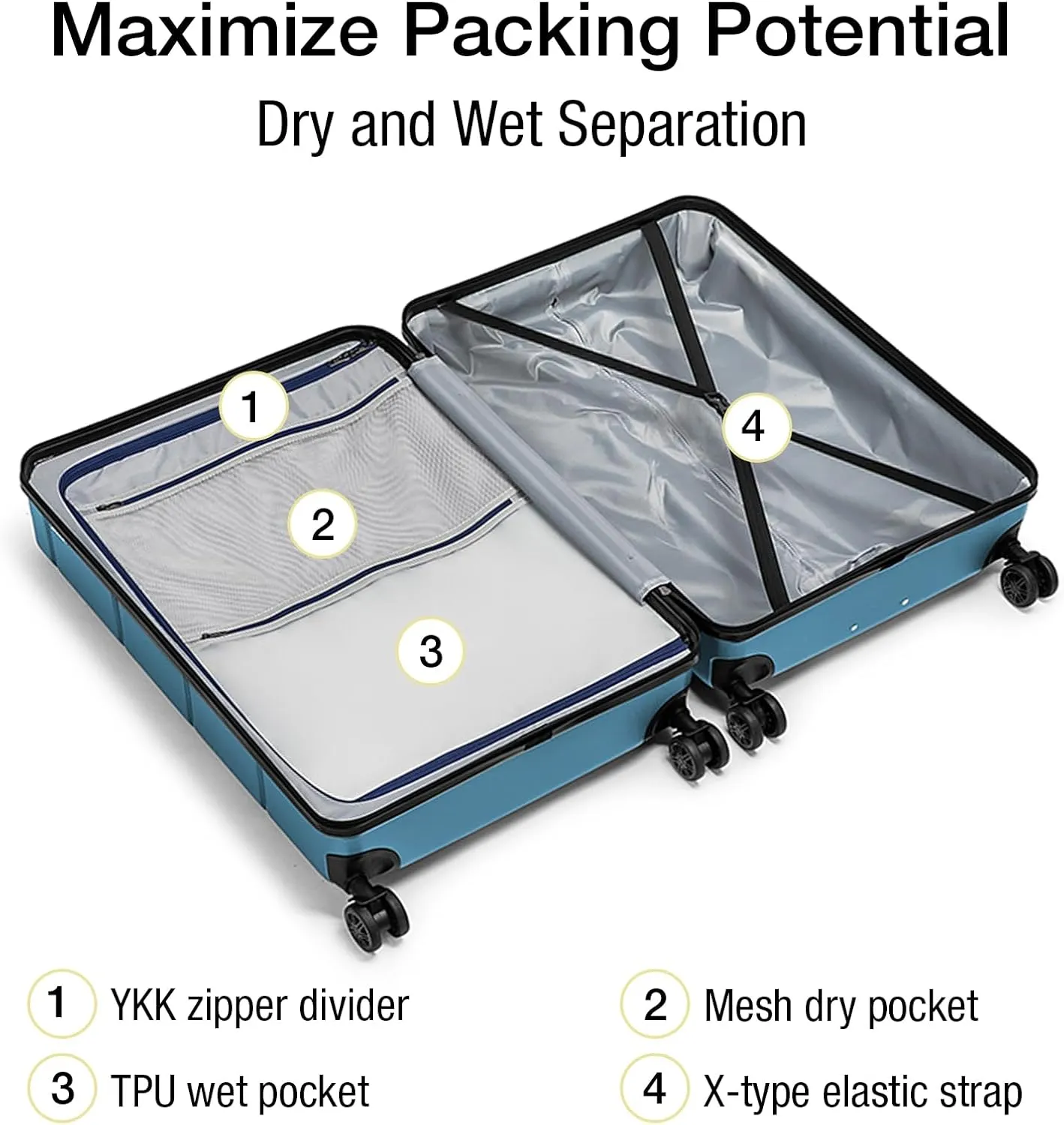 KYME Luggage Sets 3 Piece Hardshell 22"/26"/30" Checked Suitcases with Spinner Wheels PC ABS Suitcase Sets with TSA Lock Travel Rolling Luggage Set for Women Men Blue