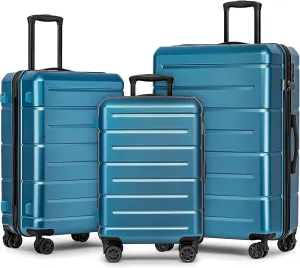 KYME Luggage Sets 3 Piece Hardshell 22"/26"/30" Checked Suitcases with Spinner Wheels PC ABS Suitcase Sets with TSA Lock Travel Rolling Luggage Set for Women Men Blue