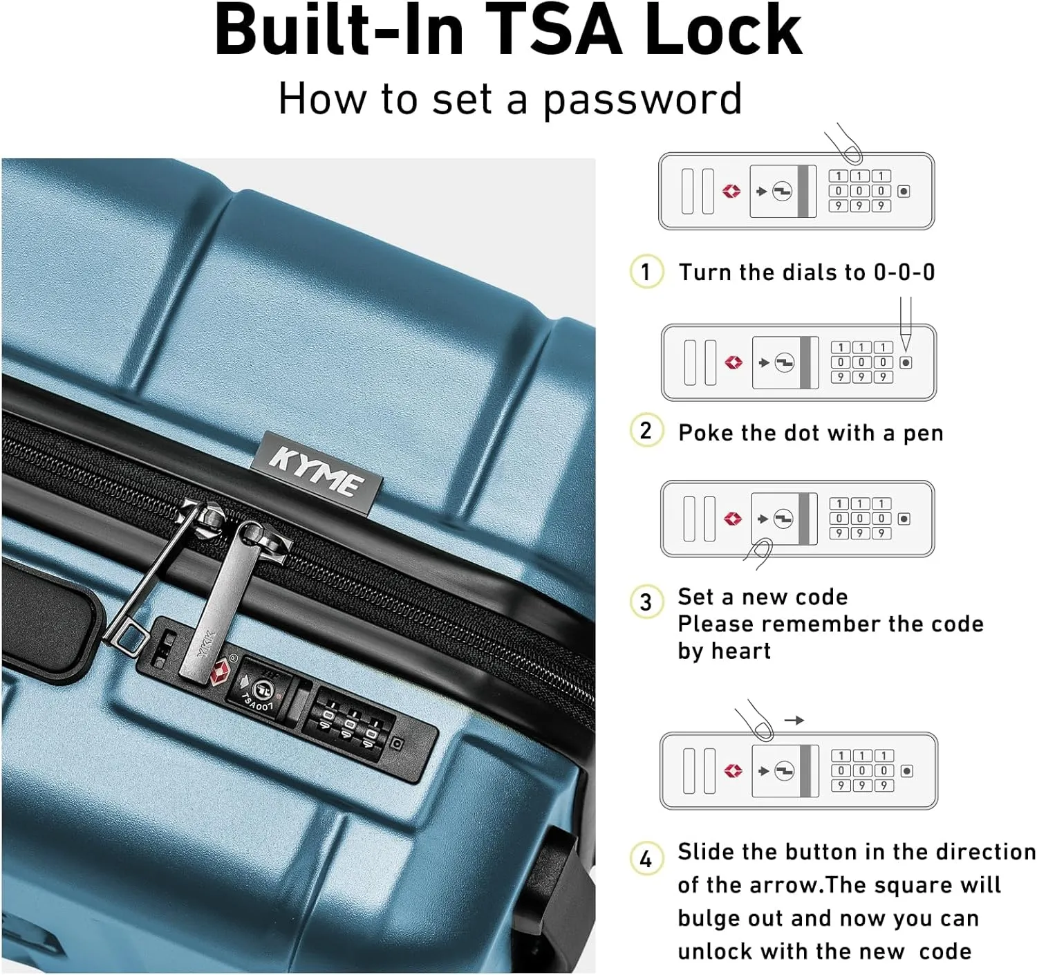 KYME Luggage Sets 3 Piece Hardshell 22"/26"/30" Checked Suitcases with Spinner Wheels PC ABS Suitcase Sets with TSA Lock Travel Rolling Luggage Set for Women Men Blue
