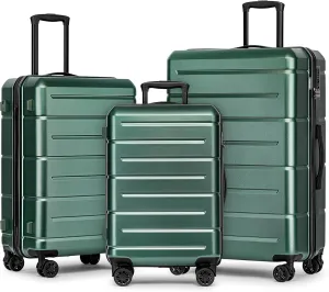 KYME Luggage Sets 3 Piece Hardshell 22"/26"/30" Checked Suitcases with Spinner Wheels PC ABS Suitcase Sets with TSA Lock Travel Rolling Luggage Set for Women Men Green