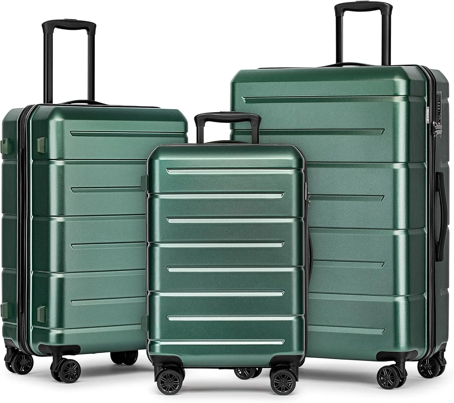 KYME Luggage Sets 3 Piece Hardshell 22"/26"/30" Checked Suitcases with Spinner Wheels PC ABS Suitcase Sets with TSA Lock Travel Rolling Luggage Set for Women Men Green