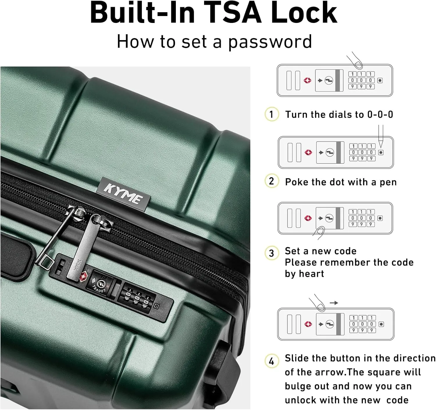 KYME Luggage Sets 3 Piece Hardshell 22"/26"/30" Checked Suitcases with Spinner Wheels PC ABS Suitcase Sets with TSA Lock Travel Rolling Luggage Set for Women Men Green