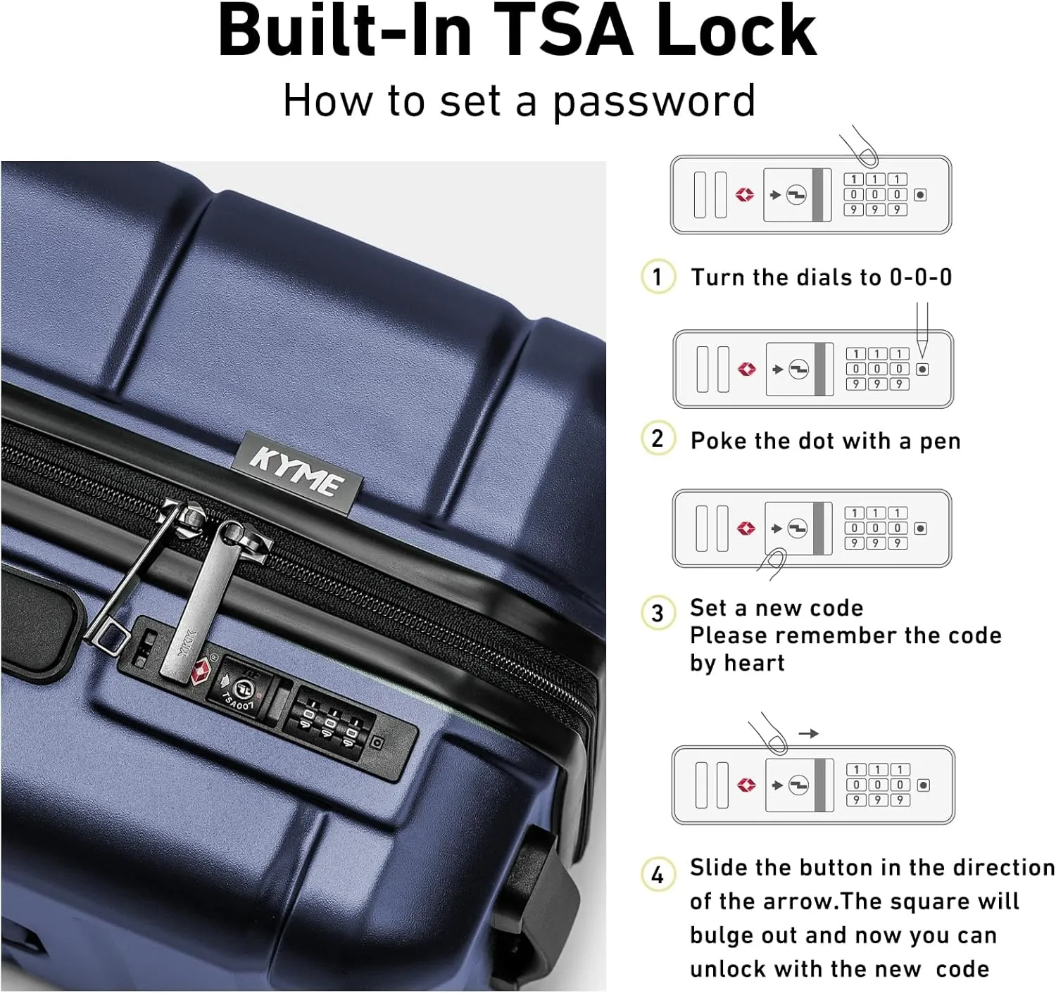 KYME Luggage Sets 3 Piece Hardshell 22"/26"/30" Checked Suitcases with Spinner Wheels PC ABS Suitcase Sets with TSA Lock Travel Rolling Luggage Set for Women Men Navy