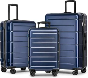 KYME Luggage Sets 3 Piece Hardshell 22"/26"/30" Checked Suitcases with Spinner Wheels PC ABS Suitcase Sets with TSA Lock Travel Rolling Luggage Set for Women Men Navy