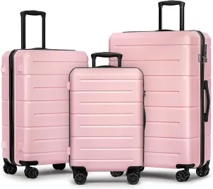 KYME Pink Luggage Sets 3 Piece Hardshell 22"/26"/30" Checked Suitcases with Spinner Wheels PC ABS Suitcase Sets with TSA Lock Travel Rolling Luggage Set for Women Men