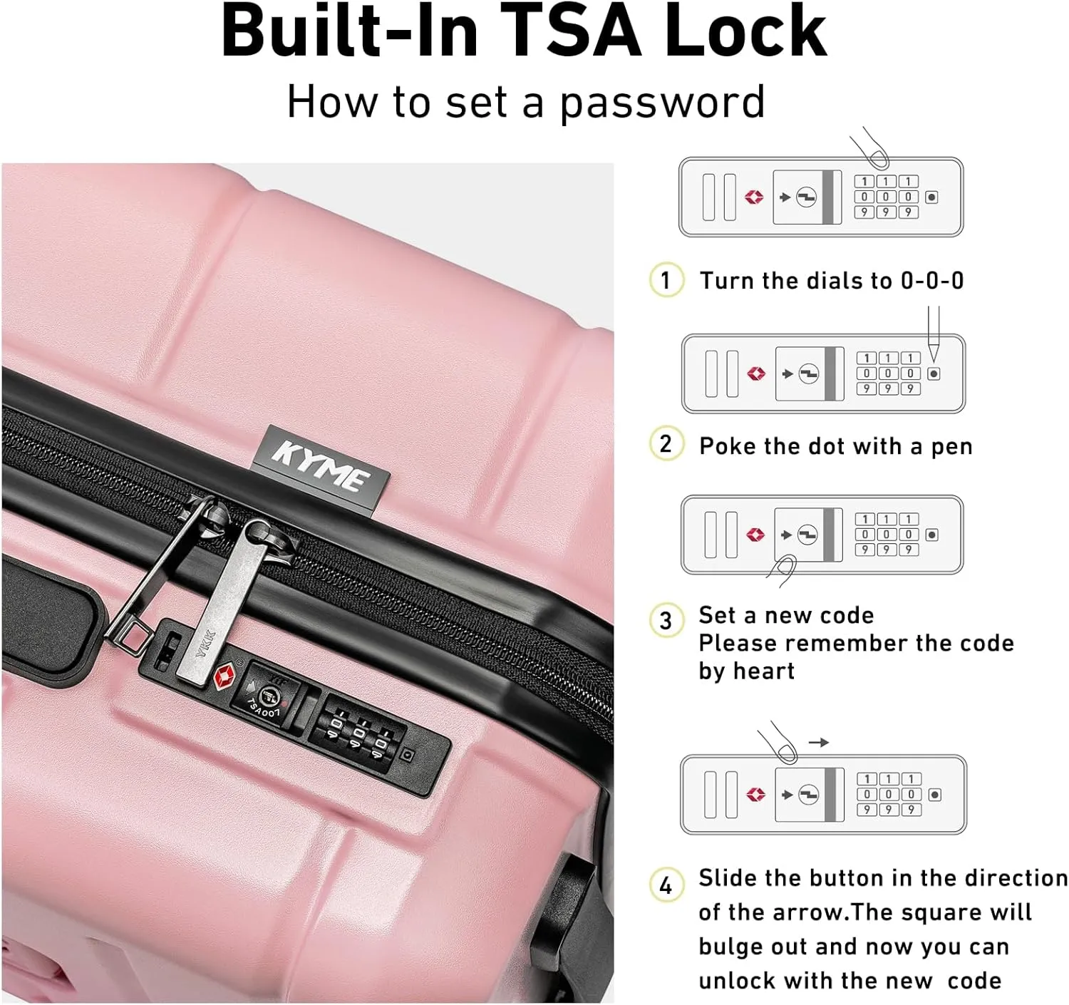 KYME Pink Luggage Sets 3 Piece Hardshell 22"/26"/30" Checked Suitcases with Spinner Wheels PC ABS Suitcase Sets with TSA Lock Travel Rolling Luggage Set for Women Men