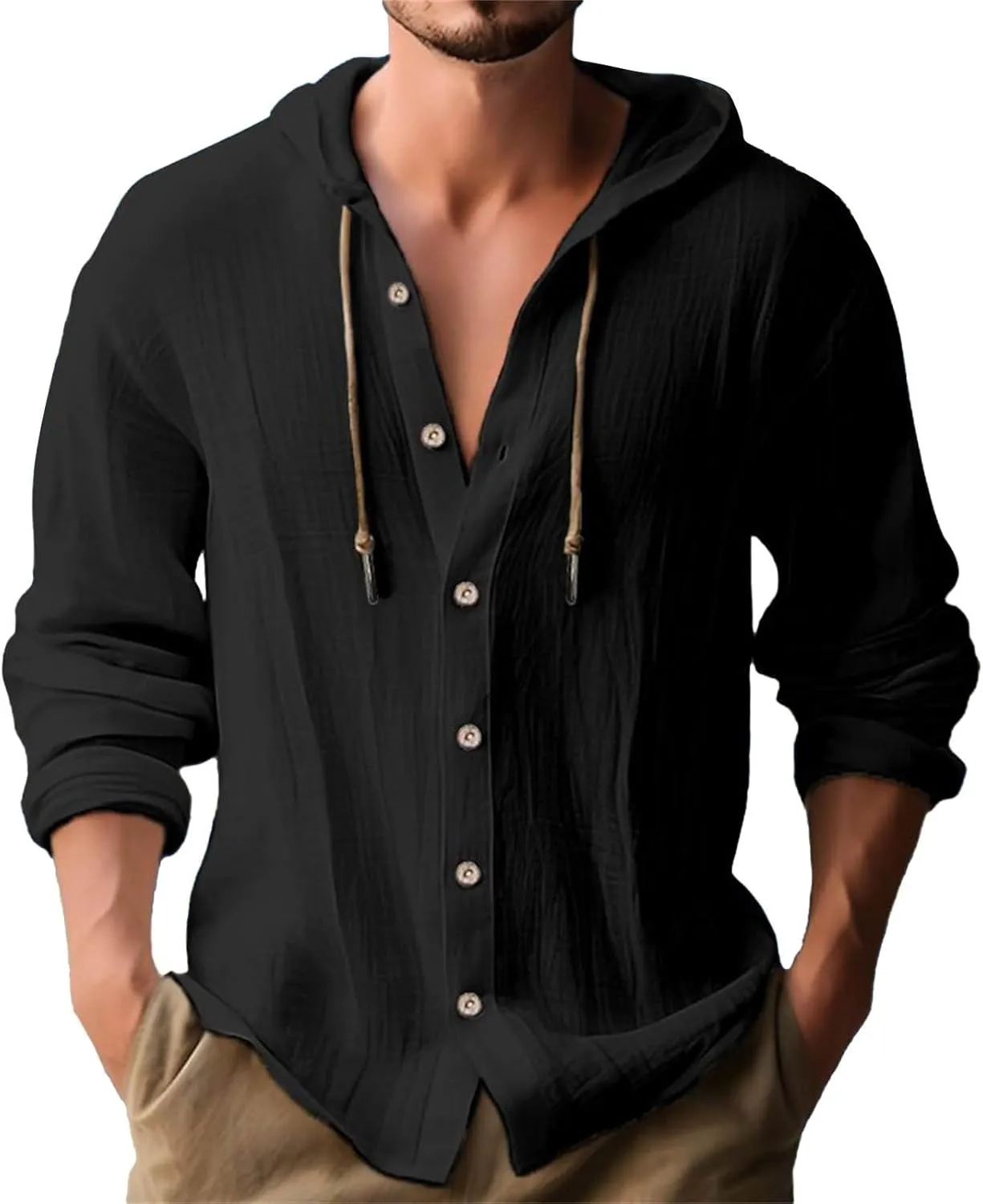 LCMTWX Men's Button Down Shirts Cotton Long Sleeve Long Sleeved Solid Color Cotton Linen Shirt T Shirts for Man Shirts for