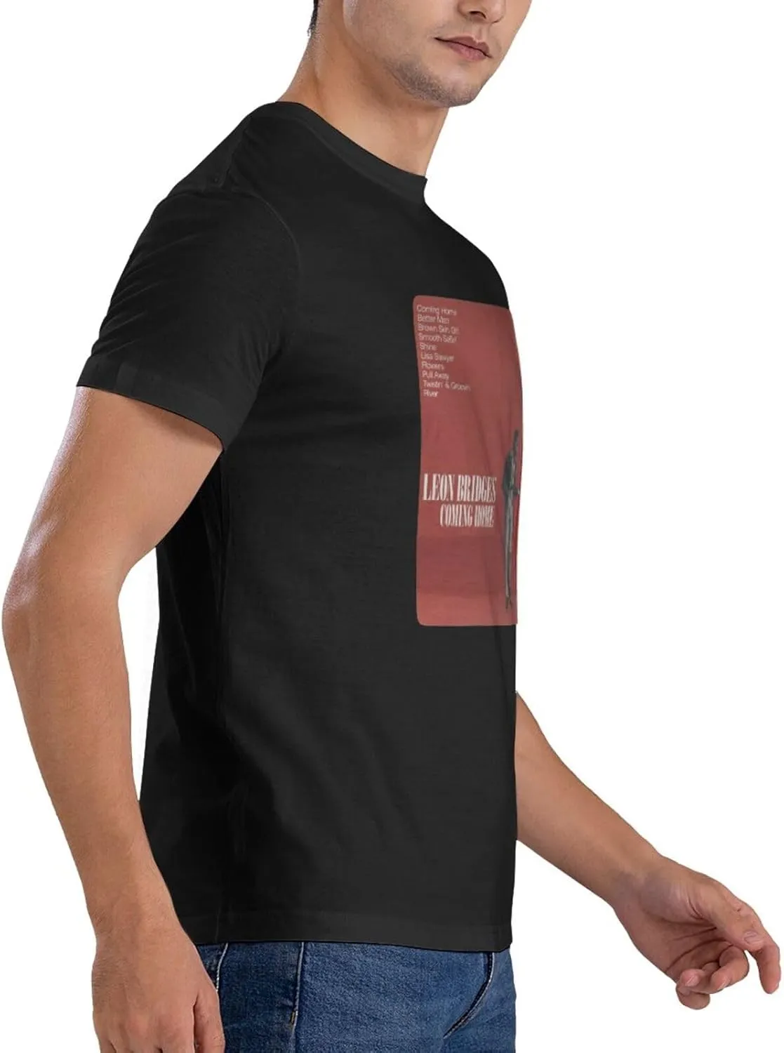 Leon Music Bridges Men's T-Shirts Short Sleeve Casual Crew Neck Basic Tee Shirts Black