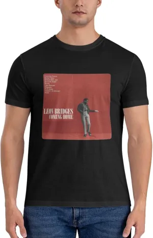 Leon Music Bridges Men's T-Shirts Short Sleeve Casual Crew Neck Basic Tee Shirts Black