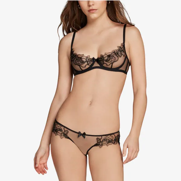 Lindie mesh underwire bra with Agent Provocateur embroidery, black