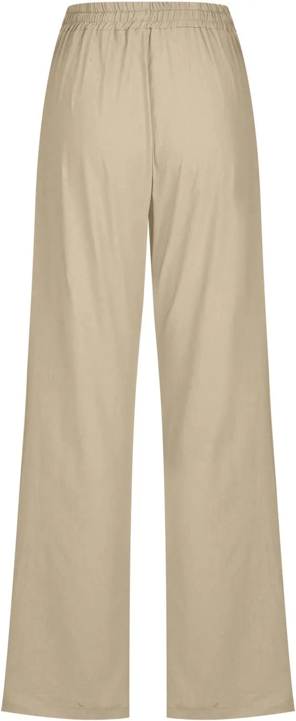 Linen Pants for Women High Waisted Pant Summer Cotton Pants Lounge Hiking Trousers Pant Drawstring Pants with Pocket