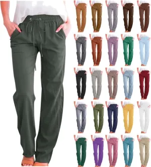 Linen Pants for Women High Waisted Pant Summer Cotton Pants Lounge Hiking Trousers Pant Drawstring Pants with Pocket